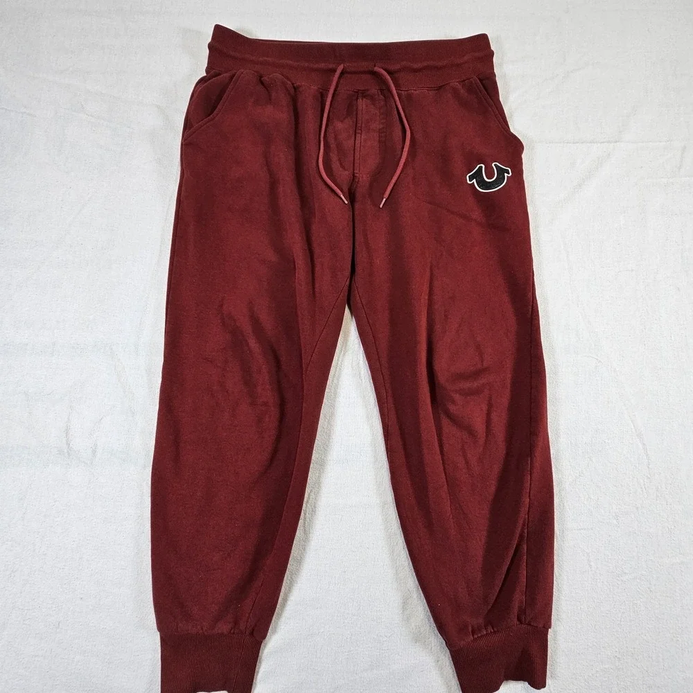 True ReligionHF Puff Jogger Mens Medium Horseshoe Logo Drawstring Red‎ Burgundy